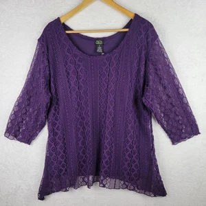 Top tejido Cottagecore 3X mangas 3/4 cuello en V pulóver púrpura encaje túnica oficina - Imagen 1 de 6