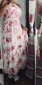 Maxi Kleid von COMMA gr.38/M Rosa/weiss am Nacken zum binden Neu - Bild 1 von 13