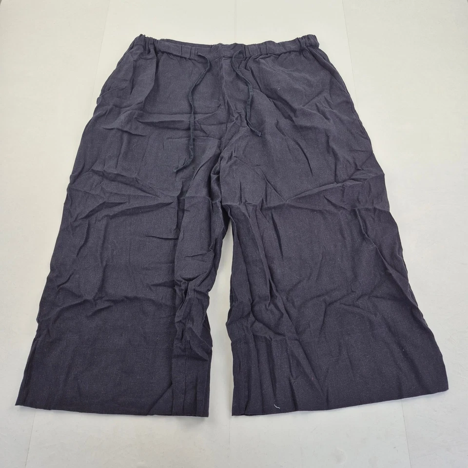 NEW LOOK Trousers 18 Dark Blue Women's Linen Blend Wide Leg Casual Crop - Image 1 of 4