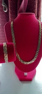 Vtg Rare 925 Italy Silver Tricolor Braided Necklace & Bracelet Set - Picture 1 of 13