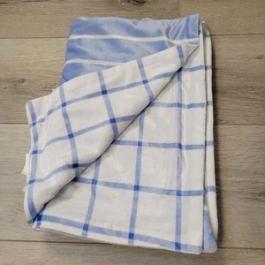 Lila and Jack White Blue Stripe Plaid Grid Baby Blanket Lovey Square Windowpane - Picture 1 of 6
