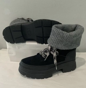UGG Ashton Hiker Women Sz 6.5 Black Suede Knit Boots 1143831 Excellent Condition - Picture 1 of 18