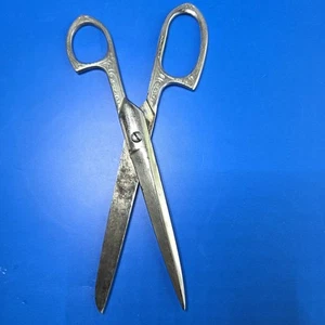 Vintage Scissor ART DECO ENGRAVED HANDLE 8” Forged Steel USA By Eversharp - Picture 1 of 7