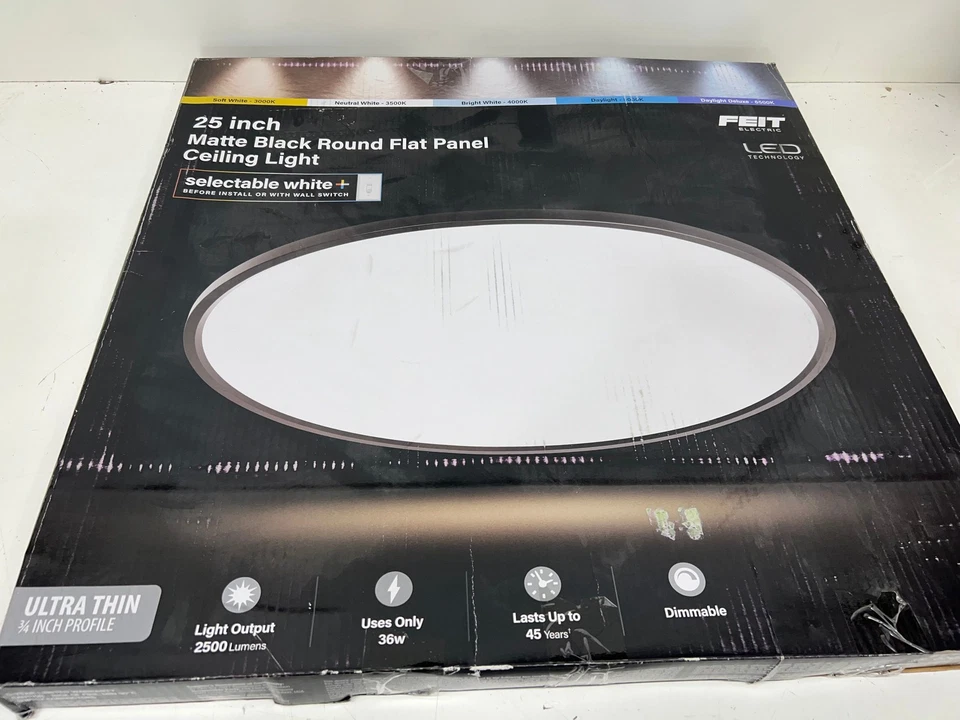 Feit Electric 25 pulgadas Luz de panel plano redonda blanca mate negra seleccionable nueva Foto 1 de 1