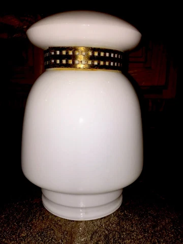 Vtg Art Deco/Nouveau Slip Shade White Glass w/ Brass Filigree Sconce/Chandelier Cover
