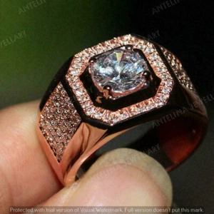2,40 kt runder Laborgefertigter Diamant Herren Verlobungsring in 14 K Roségold vergoldet - Bild 1 von 11