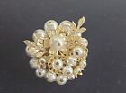 Vintage Ornate Gold-Toned Cluster Faux Pearls Floral Brooch Japan