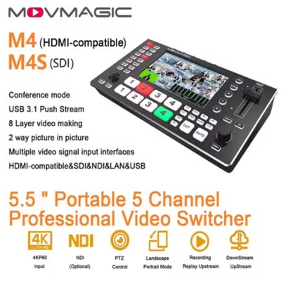 Movmagic M4S SDI NDI 5.5" 5-Channel Multi-Functional 4K Video Switcher Streaming - Image 1 of 4