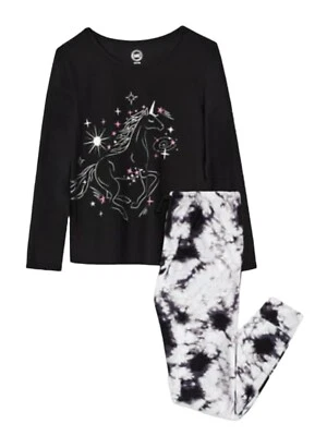 Wonder Nation Girls Pajamas Black 10/12 Unicorn Top Tie Dye Jogger 2 Piece Set - Image 1 of 4