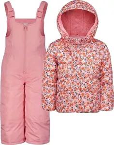 Carter's Girl's 2-Piece Pink Floral Bib Snowsuit Sizes 2T-4T, 4-6X, 7-12 NWT - Picture 1 of 2