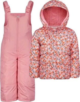 Carter's Girl's 2-Piece Pink Floral Bib Snowsuit Sizes 2T-4T, 4-6X, 7-12 NWT - Image 1 of 2