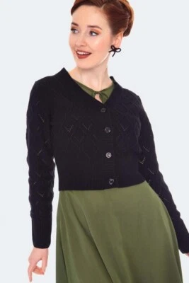 VOODOO VIXEN Chunky Knit cardigan BLACK Vintage 1950s 1940s Retro uk - Image 1 of 4