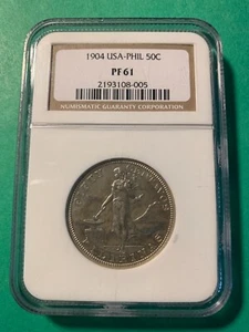 US PHILIPPINES 1904 50 CENTAVOS PROOF NGC PF 61 - Picture 1 of 4