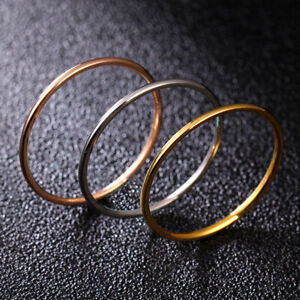 1mm Titanium Bands Men Women Stainless Steel Wedding Ultra-fine Tail Ring Sz 4-9