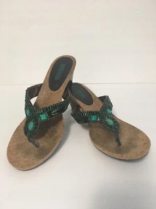 KENNETH COLE REACTION Brown Green Beaded Flip Flops Sandals Size 8 Women's Shoes - Picture 1 of 8