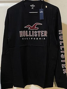 Hollister Men's Large Size Black Crewneck Long Sleeves Cotton Graphic Tee. - Picture 1 of 14
