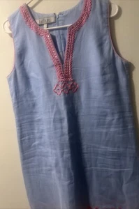 BELLA TU Size 12 Dress Tunic Sleeveless Embellished Bohemian Cotton Linen Lined - Picture 1 of 16