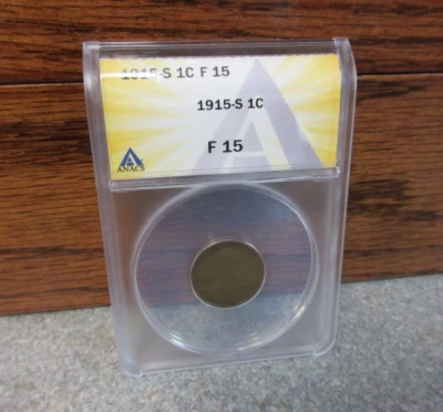 1915-S Lincoln Wheat Small Cent ANACS : graded F15 : LOW MINTAGE / SAN FRANCISCO - Image 1 of 4