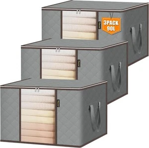 3 Pack 24G Clothes Storage Bags w/Handle & Zipper, Grey - Picture 1 of 8