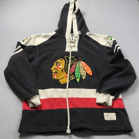 Chicago Blackhawks Hoodie Mens Small Black Sweatshirt Old Time Hockey NHL Logo Cover