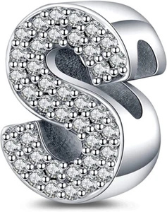 S Alphabet Letter Charm Initial Gift Name Genuine Sterling Silver 925 Bead - Picture 1 of 1