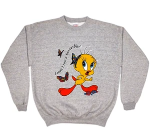 Vintage 90s Looney Tunes Tweety Bird Sweatshirt Large Gray Crewneck USA NOS - Bild 1 von 5