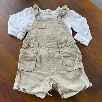 Conjunto Camisa Top Manga Larga + Revisiones Peto Lino 3/6 Meses Burberry Beige Foto 1 de 4