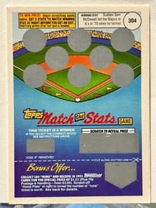 ⚾️ 1992 Topps Match The Stats Insert ⚾️ Sam McDowell, Stat: 304 (1 of 52) - Picture 1 of 3
