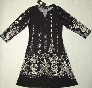 Reborn Women's Boho Dress Size L Large drk brown w print 3/4 sleeves fit & flare - Picture 1 of 6