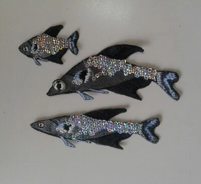 Fishes with Sequins Set Handmade Embroidered Patches - Image 1 of 4