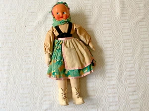 Antike Polen Stoff Plastik Puppe 14" groß Original Kleidung - Bild 1 von 13
