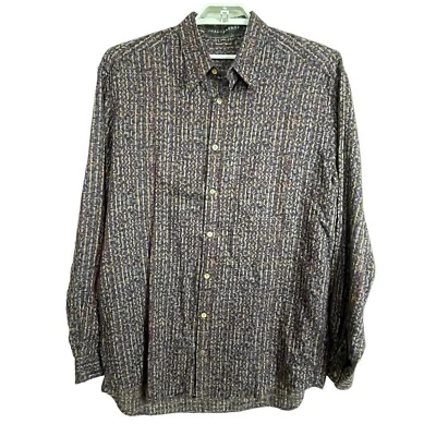 Jhane Barnes Men's Big & Tall 1XL Shirt Batik Green Purple Red L/S Button Up - Image 1 of 4