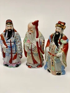 Vintage Set of 3 Gods The Sanxing Three Stars Fu Lu Shou Chinese Figurines 6.5” - Picture 1 of 10