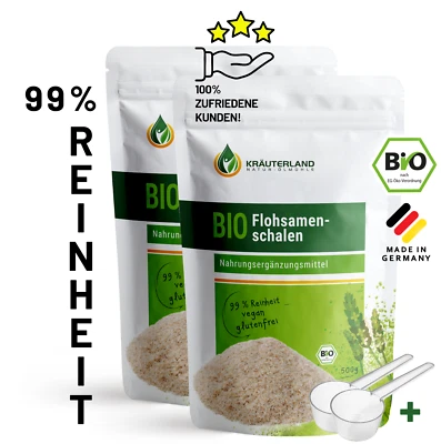 KRÄUTERLAND Bio Flohsamenschalen 1kg Indien 99 Prozent Reinheit hohe Quellzahl - Bild 1 von 4