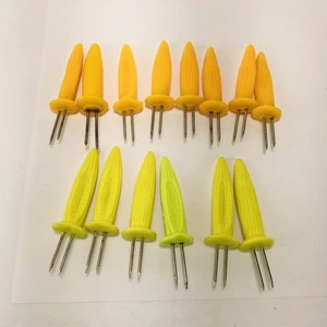 Vintage Maiskolben Halter Noppen 7 Paar gelb orange GUC - Bild 1 von 2