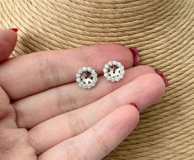 Brincos de ouro branco 14K com diamantes redondos naturais halo de noiva jaquetas 0,48 ctw - Imagem 1 de 4