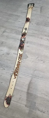 Cinturón de cuero marfil vintage Don Ed Hardy tatuaje rojo verde Dk. Estampado Rosa 44"x1.5" Foto 1 de 4