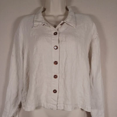 Kiko винтажный 100% льняной декоративный пуговицах укороченный крой блузка рубашка один размер  - Изображение 1 из 4