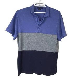 French Connection Waffle Knit Polo Shirt Blue Gray Stripe Zip XL Colorblock - Picture 1 of 5