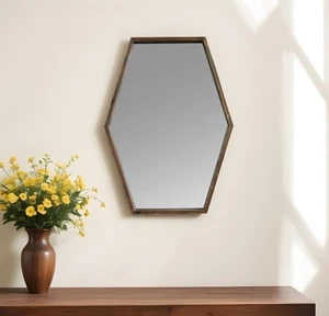 28" Brown Hexagonal Framed Accent Mirror - Picture 1 of 8