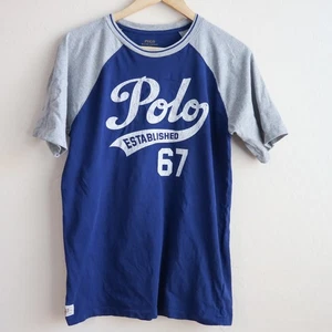 Polo Ralph Lauren Youth XL 67 T-Shirt Blue Gray Raglan Established Six Seven Tee - Picture 1 of 8