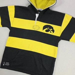 Vintage Iowa Hawkeyes Rugby Shirt Men's Medium Striped Hoodie Spellout Logo - Picture 1 of 18