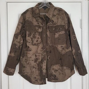 Banana Republic Shirt Jacket CPO Field World Map Green Brown Khaki Men's Small - Picture 1 of 8