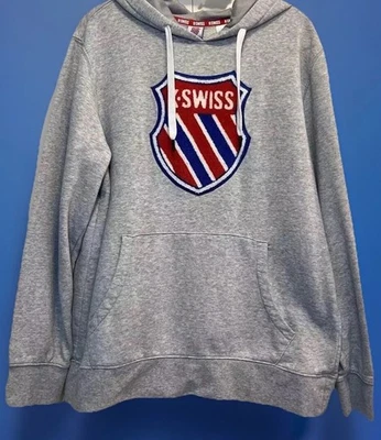 Y2K Style K-Swiss Men's Size L Gray Hoodie Sweatshirt Rare Raised Sewn Logo EUC - Image 1 of 4