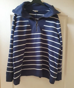 Seasalt Tideline Navy Sweatshirt 1/4 Zip Striped Pullover Cotton Jersey UK 18 - Picture 1 of 10