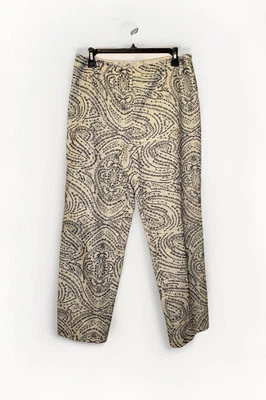 Talbots Women’s 8 Linen Blend Beige Lined Pants Navy Embroidered Pattern Paisley - Image 1 of 4