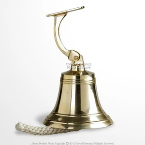 Brass Ship Bell Solid Cast Clapper Rich Tone Knotted Bell Rope Nautical - Picture 1 of 6