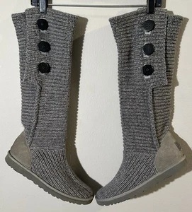 UGG Australia women's Gray Classic Cardy Knit Tall Sweater Boots Size 11 - Picture 1 of 11