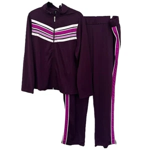 VEVO Active Women's Purple Striped Tracksuit Set Sz 1X/2X - Picture 1 of 13