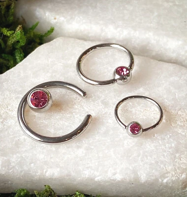 Anillo de cuentas cautivas gema de cristal ajuste a presión 1 pieza tabique pezón oreja cuerpo joyería Foto 1 de 4